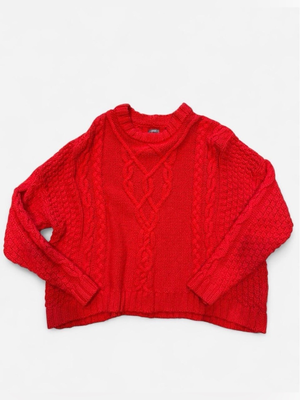 aerie Red Cable-Knit Crewneck Sweater